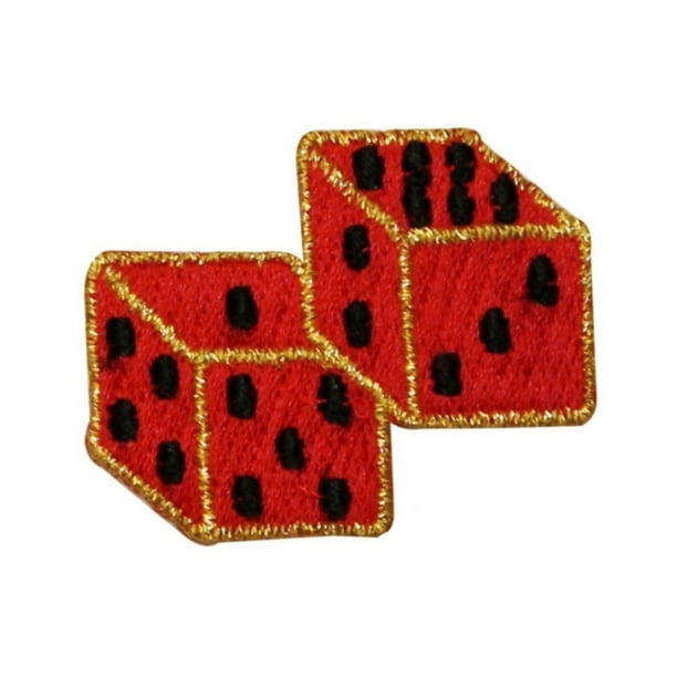 ID 0057H Pair of Red Dice With Gold Trim Patch Roll Embroidered Iron On Applique